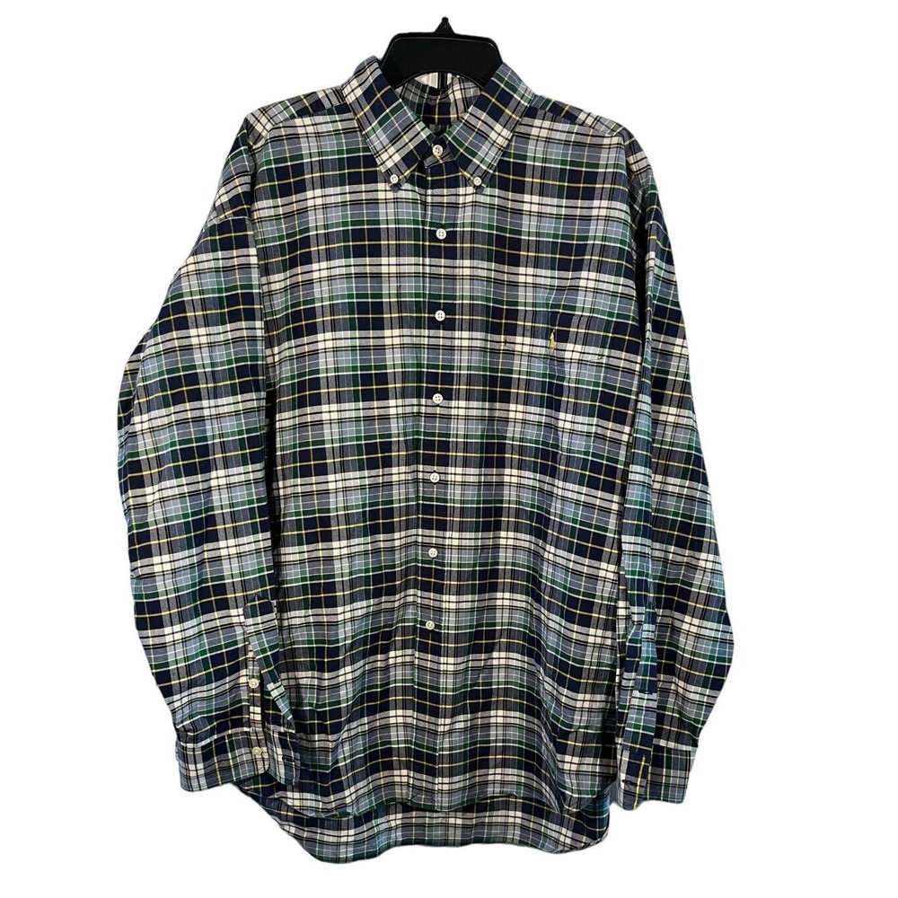 Ralph Lauren Men's Button Up Long Sleeve Blue/Green Plaid Big Shirt Size XL
